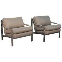 Pair of Cy Mann Chrome Flat Bar Lounge Chairs