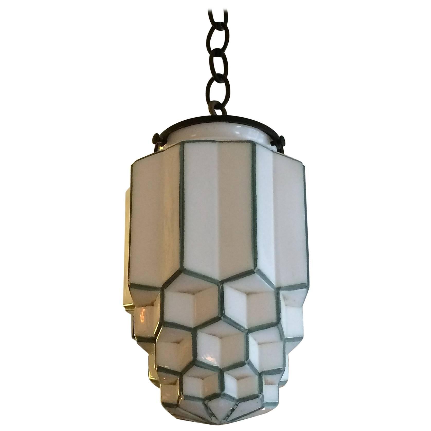 Art Deco Tiered Milk Glass Skyscraper Pendant Light