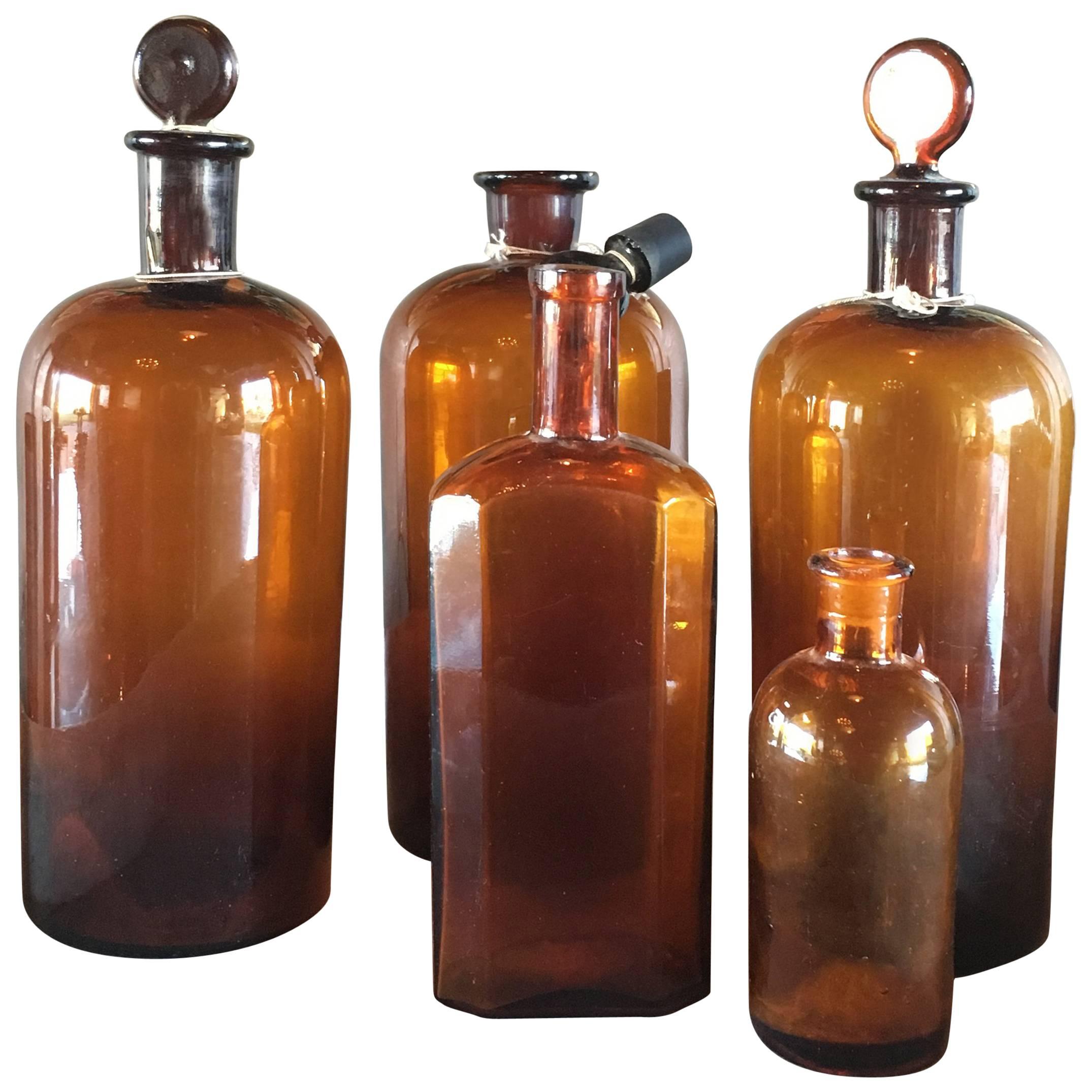 Set of Five Vintage Apothecary Bottles, France, circa 19th Century