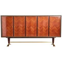 Paolo Buffa Attr Rosewood Parquetry & Brass Art Deco Buffet Cabinet, circa 1950