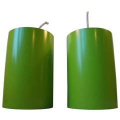 Pair of Cylindrical Avocado Green Pendant Lamps by Louis Poulsen, Denmark, 1970s 4