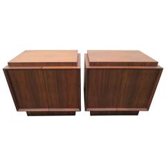 Handsome Pair of American Modern Walnut Nightstands, Mid-Century