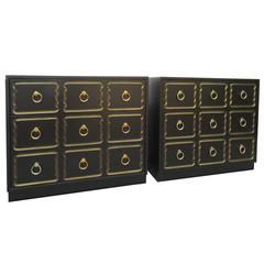 Pair of Hollywood Regency Style Black Espana Dorothy Draper Designed Chests