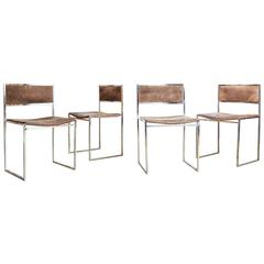 Willy Rizzo Suede and Chrome Chairs, Set of Four (4), circa 1970