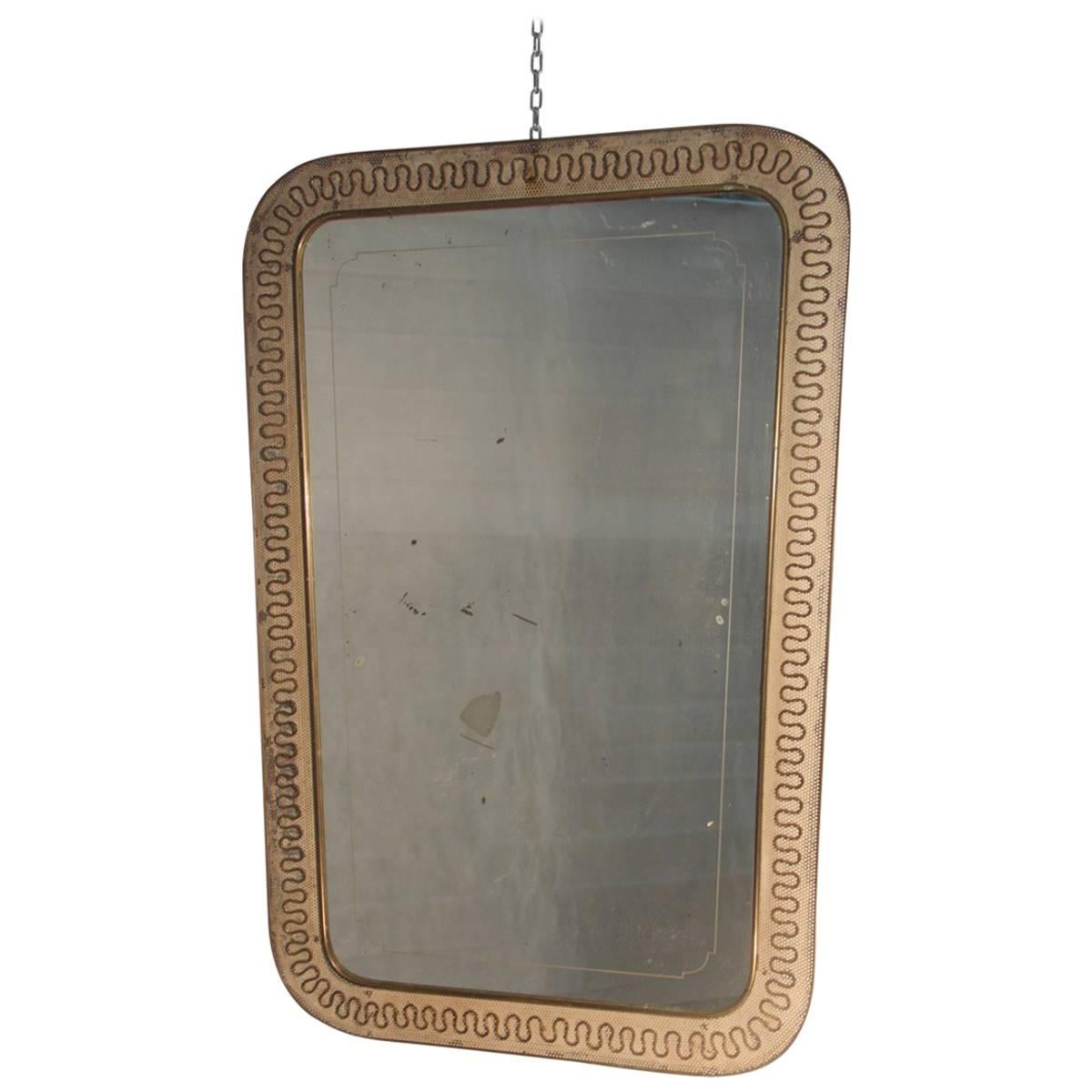 Italian Mid-Century Mirror Brass and Perforated Metal