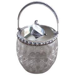 Walker and Hall, Cut-Glass Biscuit Barrel, Mounted in Silver
