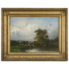 "Cow Herd by a Pond" Oil on Canvas Signed Victor Dupré, 1896 Barbizon School