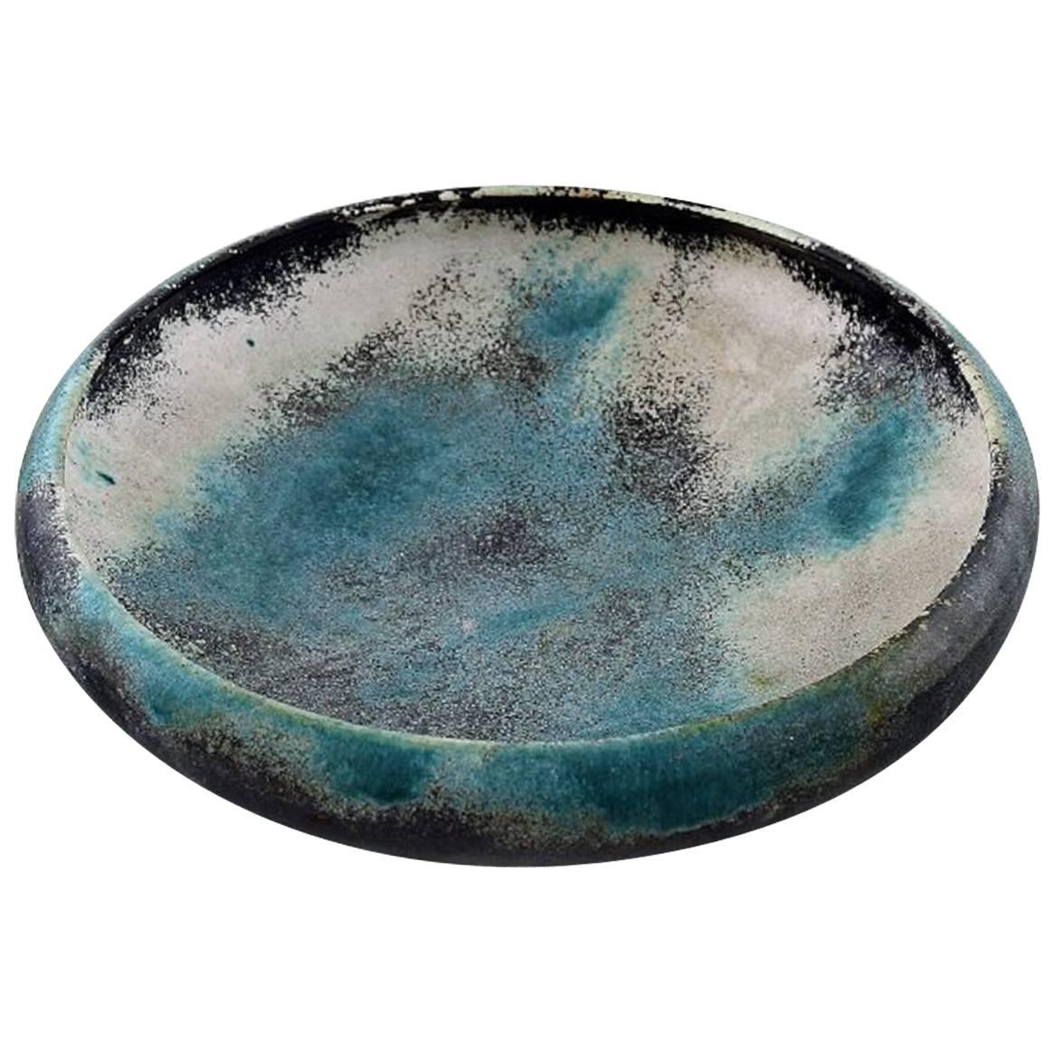 Jens Thirslund Unique Kähler Bowl Decorated with Green Glaze For Sale