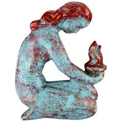 Michael Andersen Pottery from Bornholm, Relief, Young Woman Holding a Flame