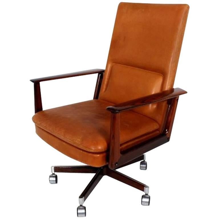 Office Desk Chair by Arne Vodder for Sibast Furniture in Rosewood and Leather