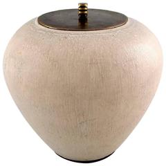 Large Saxbo Stoneware Vase with Matching Bronze Lid, Denmark, Mid-20th Century