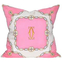 Vintage Cartier Jewelry Pink Silk Scarf with Irish Linen Cushion Pillow