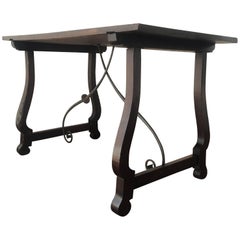 18th Century Spanish Baroque Trestle-Refectory Table on Lyre-Shaped Legs