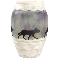 Gabriel Argy-Rousseau "Wolves in the Snow" Glass Vase