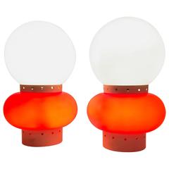 Pair of Orange and White Table Lamps, Italy, 1960s