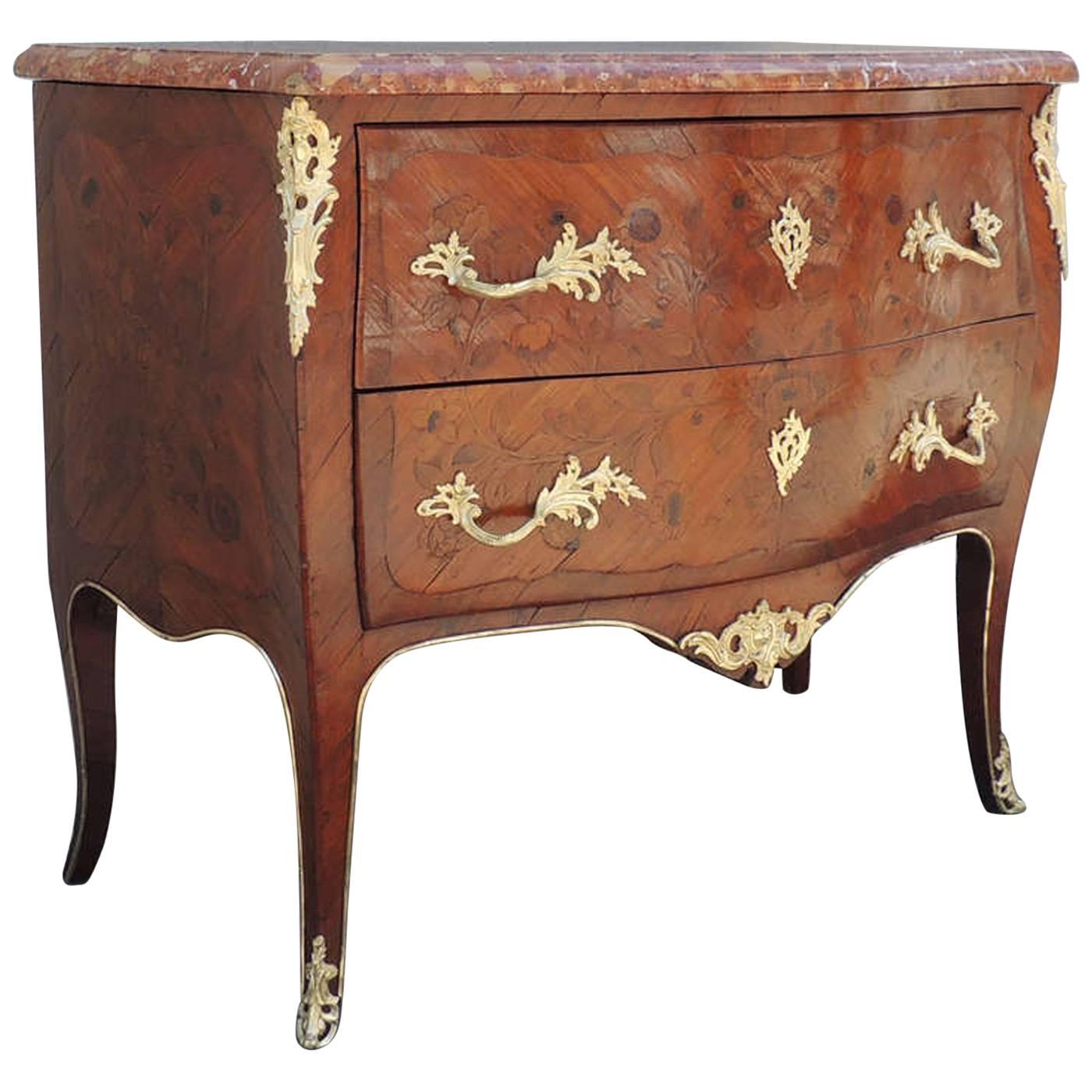 Mid-19th Century Spanish Louis XV Marquetry Chest with Marble Top