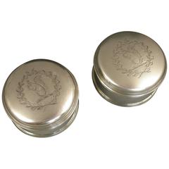 Pair of George III Antique Silver Powder Pots, Squirrel Crests