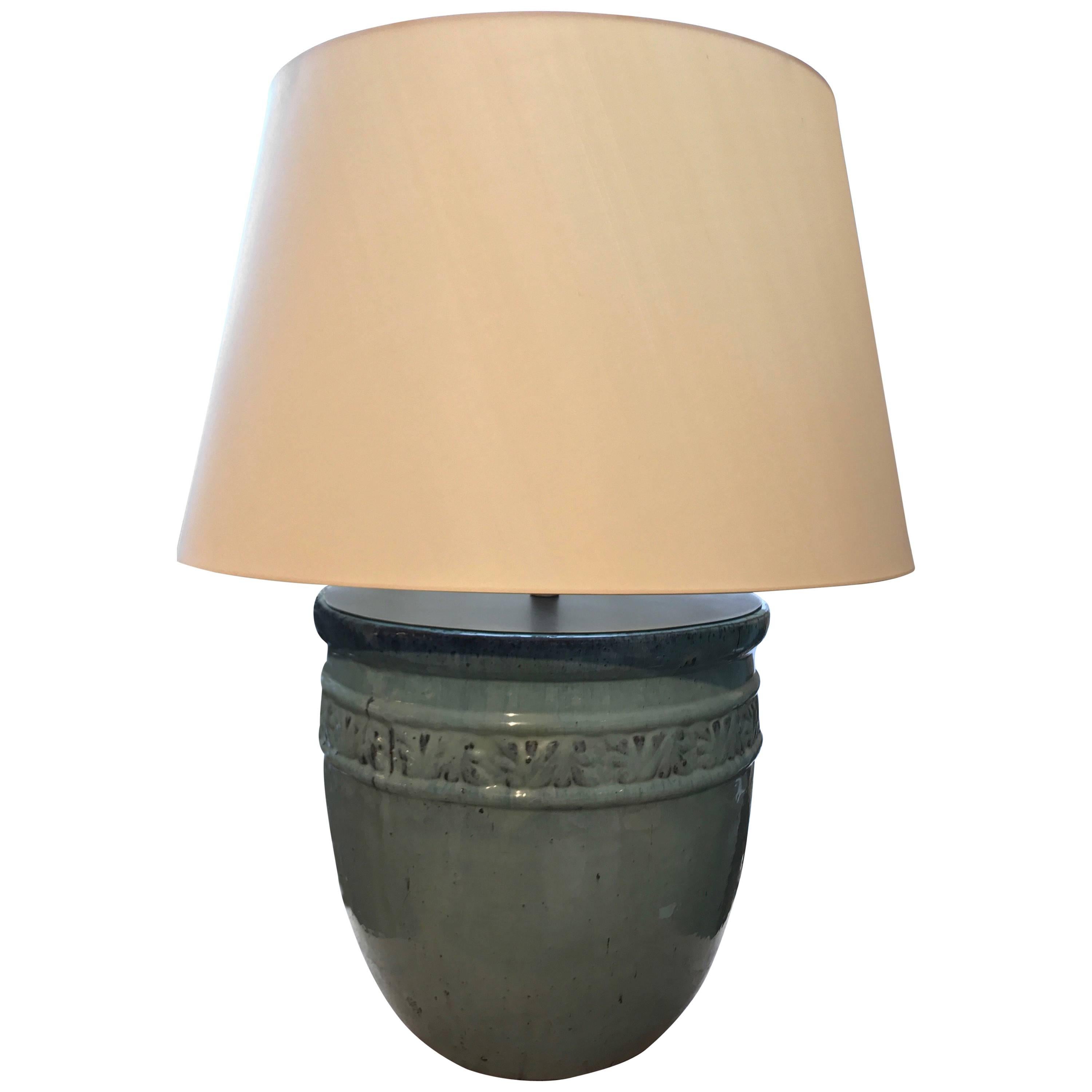 Large Glazed Pot Lamp