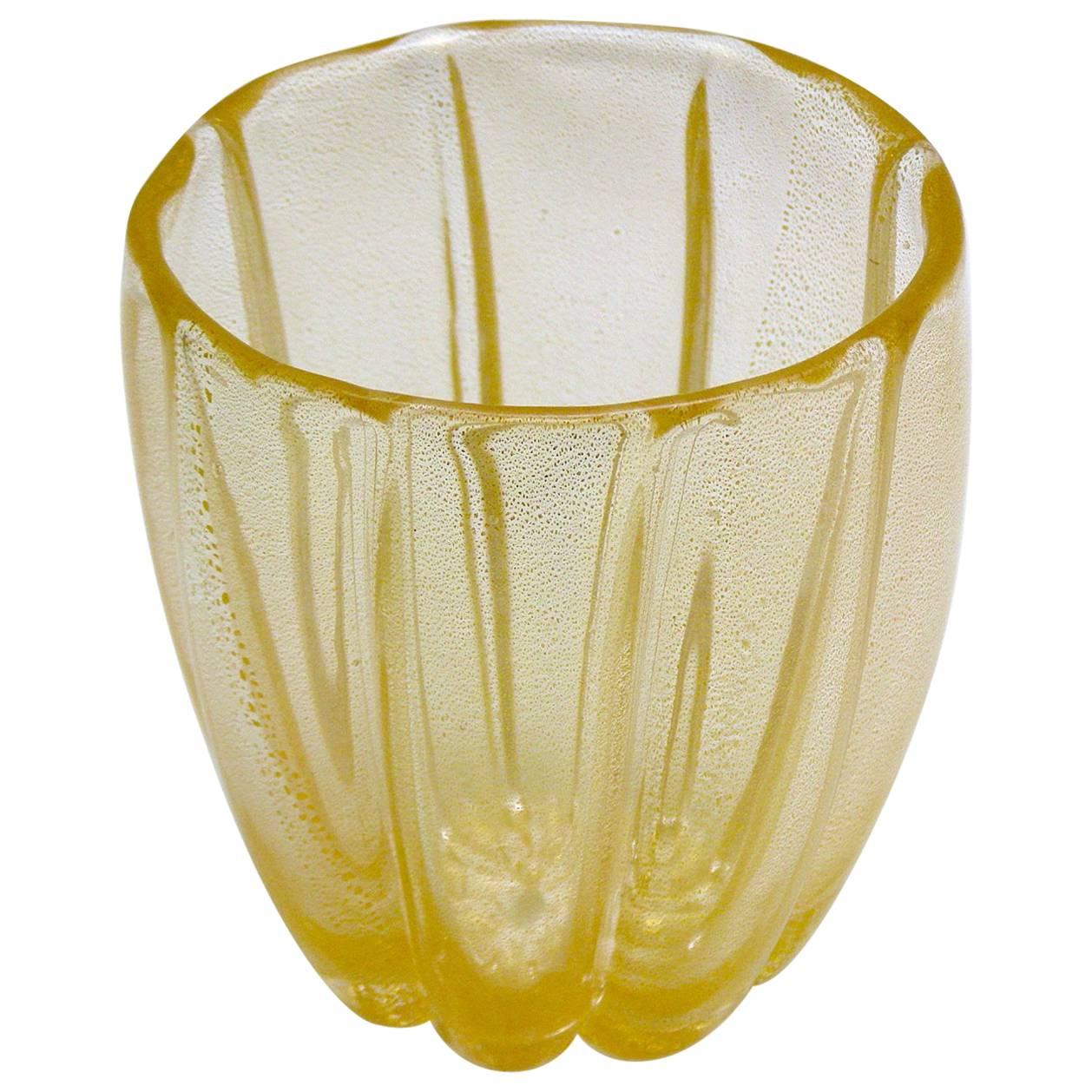 Barovier e Toso Handblown Murano Glass Diminutive Fluted Glass Vessel For Sale