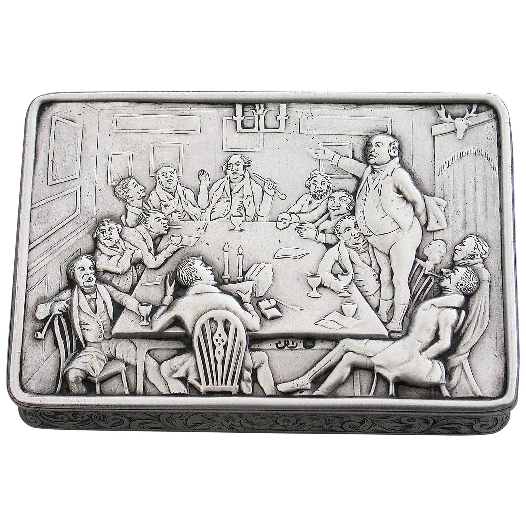 Victorian Silver Raised Relief Snuff Box 'Mr Pickwick'