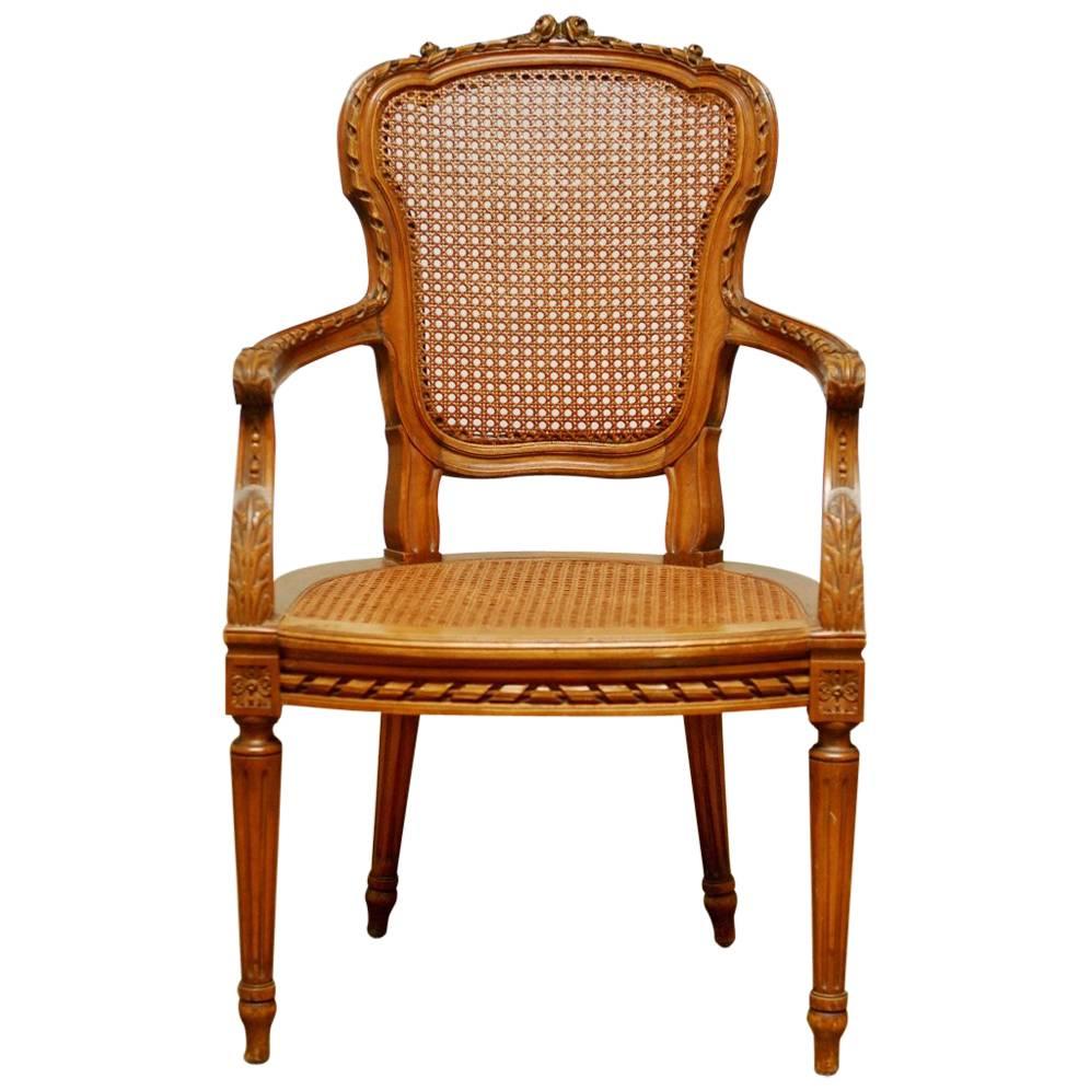 Neoklassisch Louis XVI Schilfrohr Fauteuil mit Schilfrohrrücken