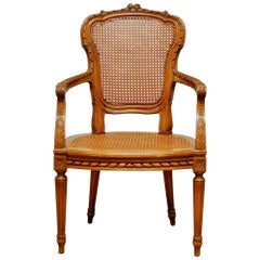Vintage Neoclassical Louis XVI Shield Back Caned Fauteuil