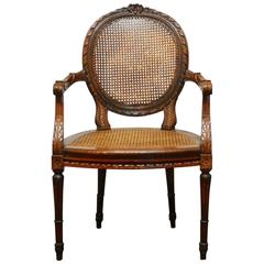 Neoclassical French, Louis XVI, Caned Fauteuil