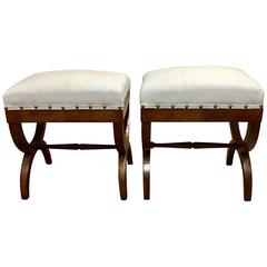 19th Century Pair of Walnut Foot Stools, Italy