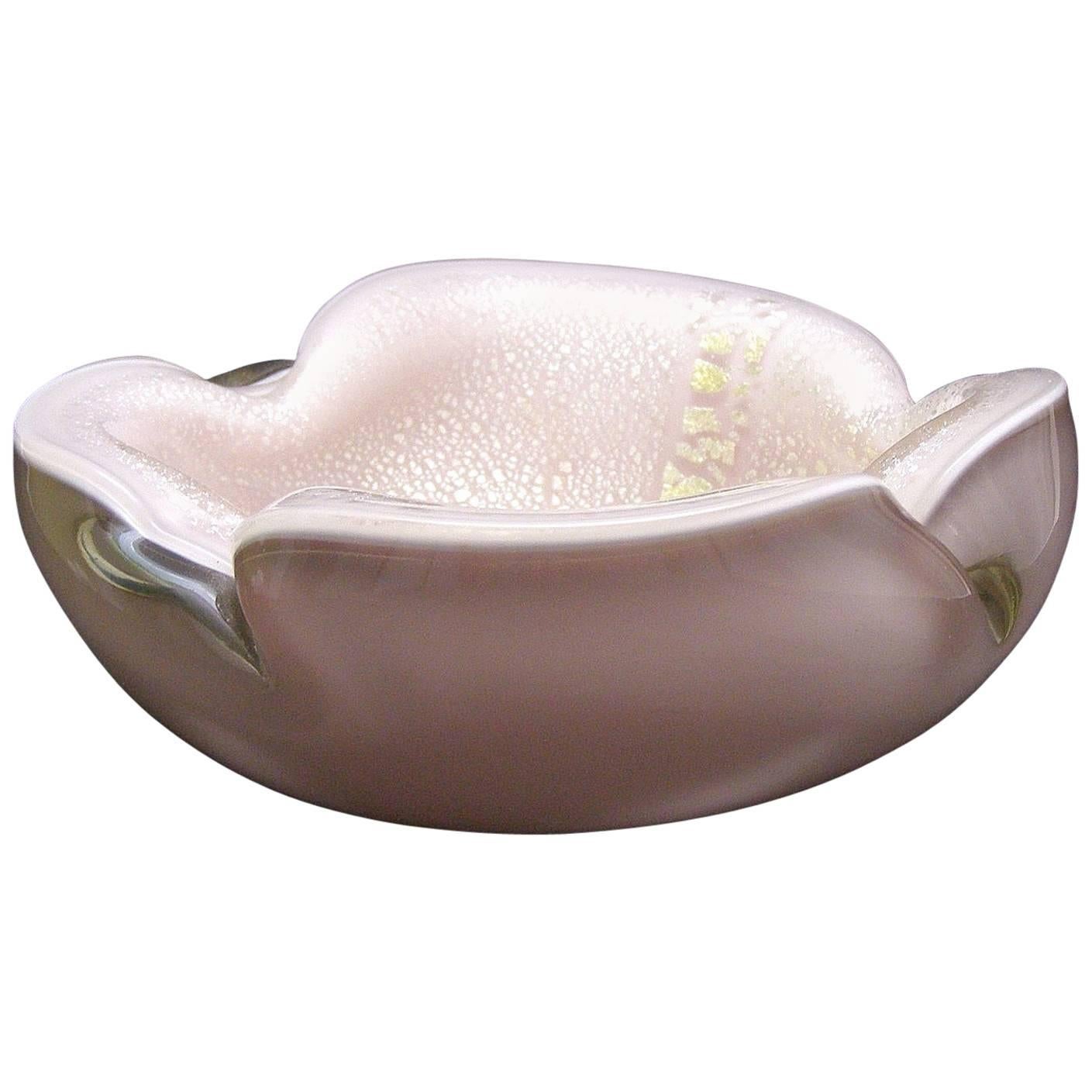 Venetian Pink Handblown Murano Glass Vide-Poche For Sale