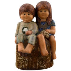 Figura rara, Lisa Larson, "Siblings", ceramica smaltata, Gustavsberg, Svezia
