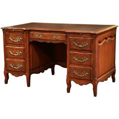 Antique Early 20th Century French Louis XV Carved Walnut Desk with Black Leather Top