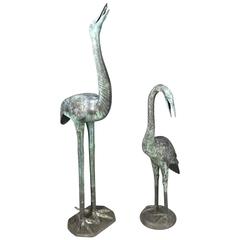 Antique Pair of Japanese Style Bronze Cranes