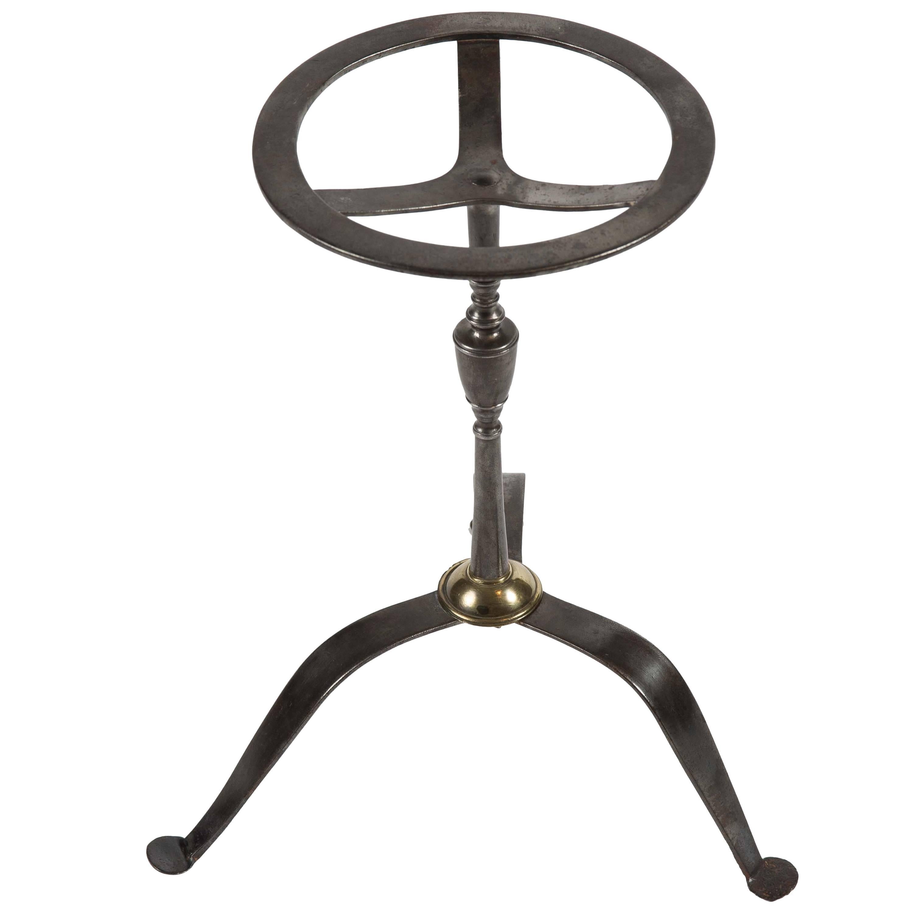 George III Period Steel Trivet with Turned “Vase” Stem and Pierced Circular Top For Sale