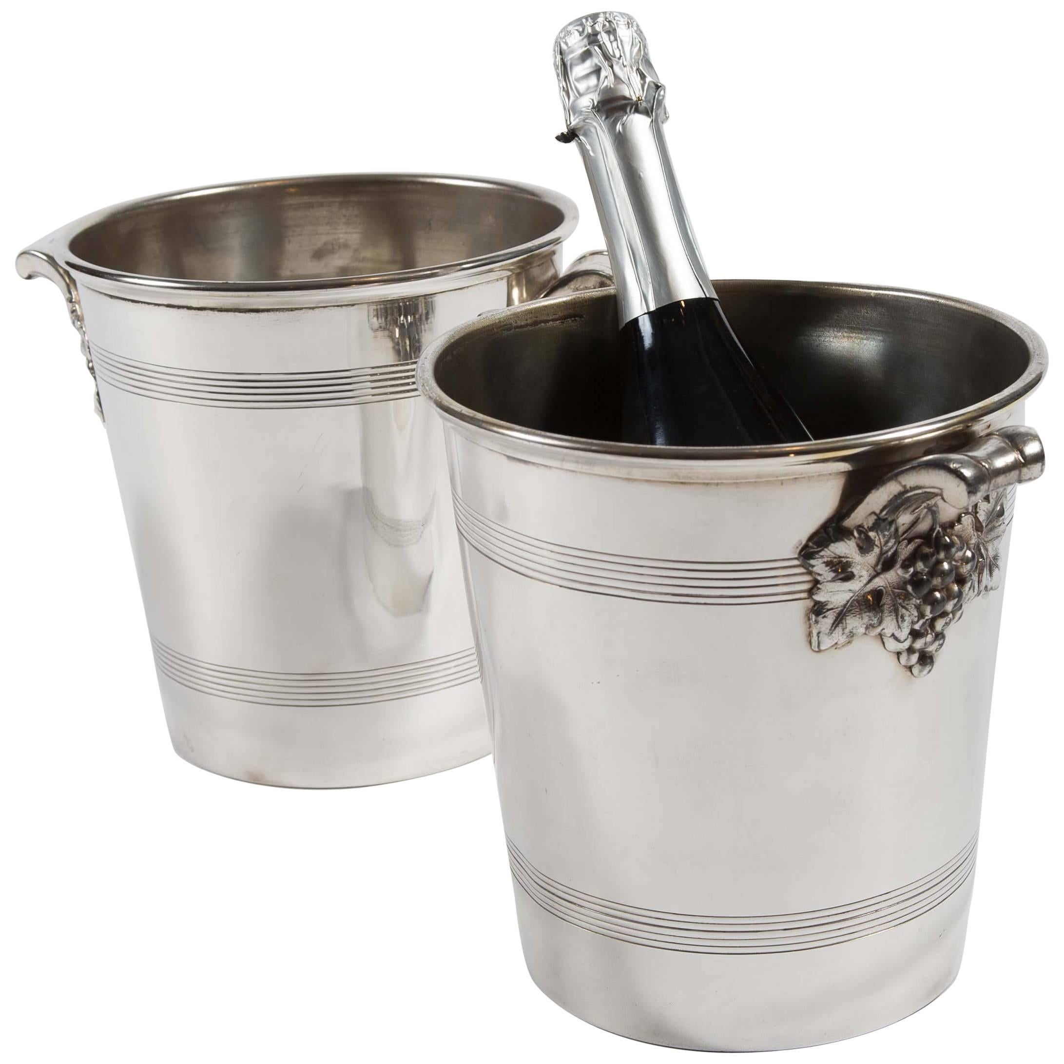 Pair of Early 20th Century French Silver Plated Champagne Buckets by Tete Leroy