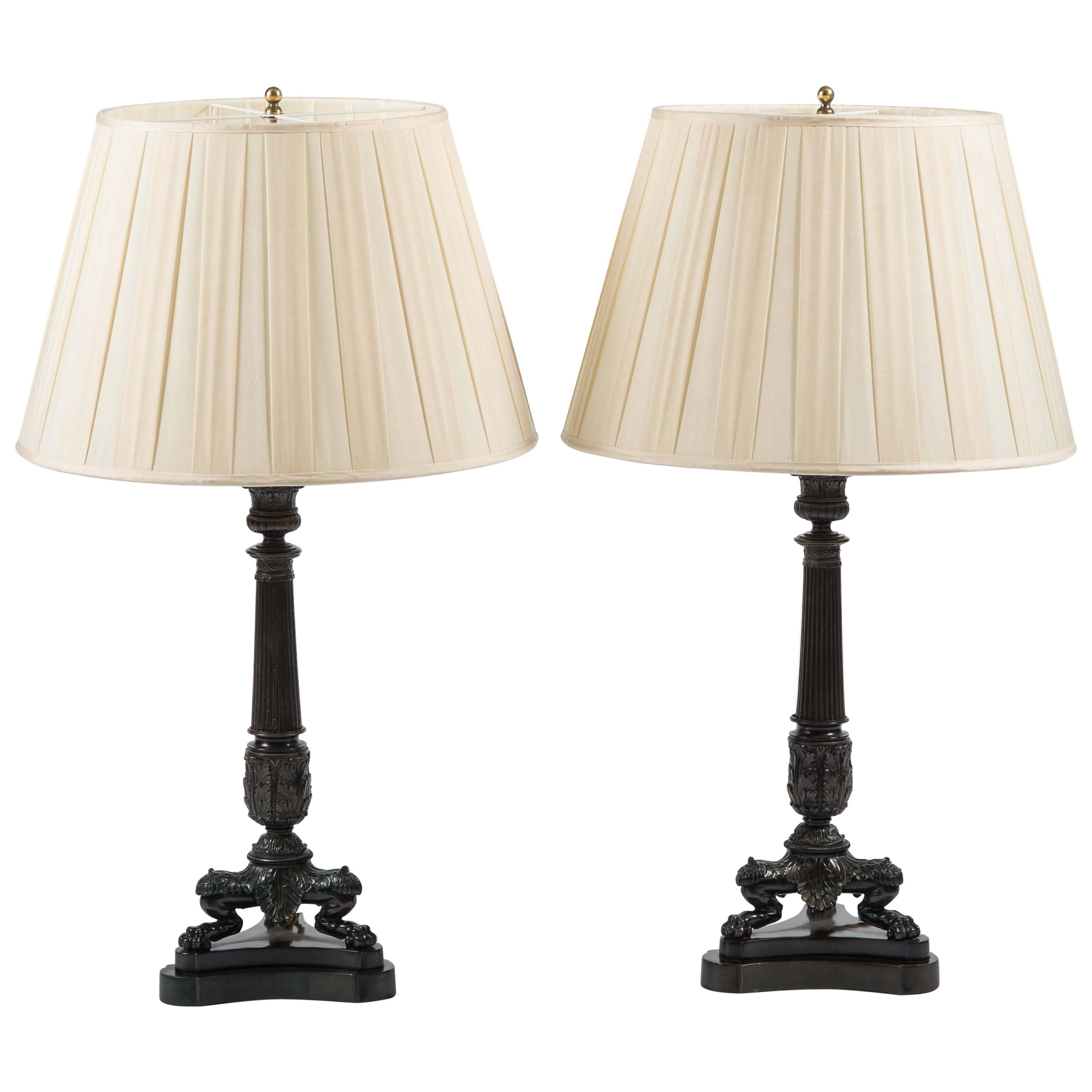 Pair of 20th Century Bronze Table Lamps in the Empire Style