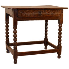 17th Century English Side Table with Spool Legs