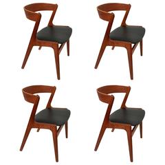 Danish Modern Solid Teak Set of Four Dining Chairs by Kai Christensen