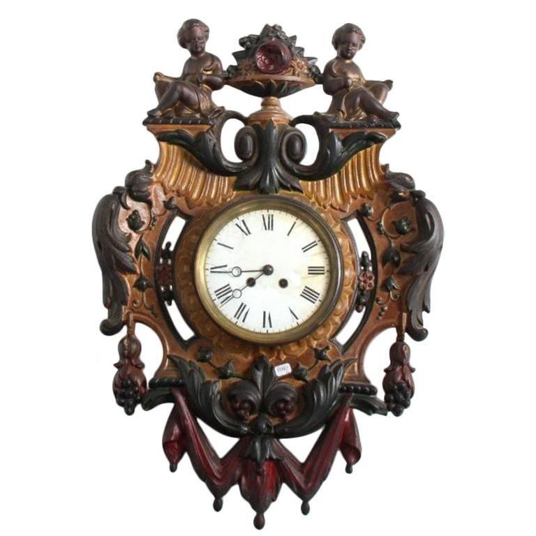 Antique French Wall Clock in Solid Cast Iron, circa 1880 at 1stDibs