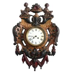 Antique French Wall Clock in Solid Cast Iron, circa 1880