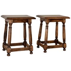 19th Century Pair of French Walnut Stools 12