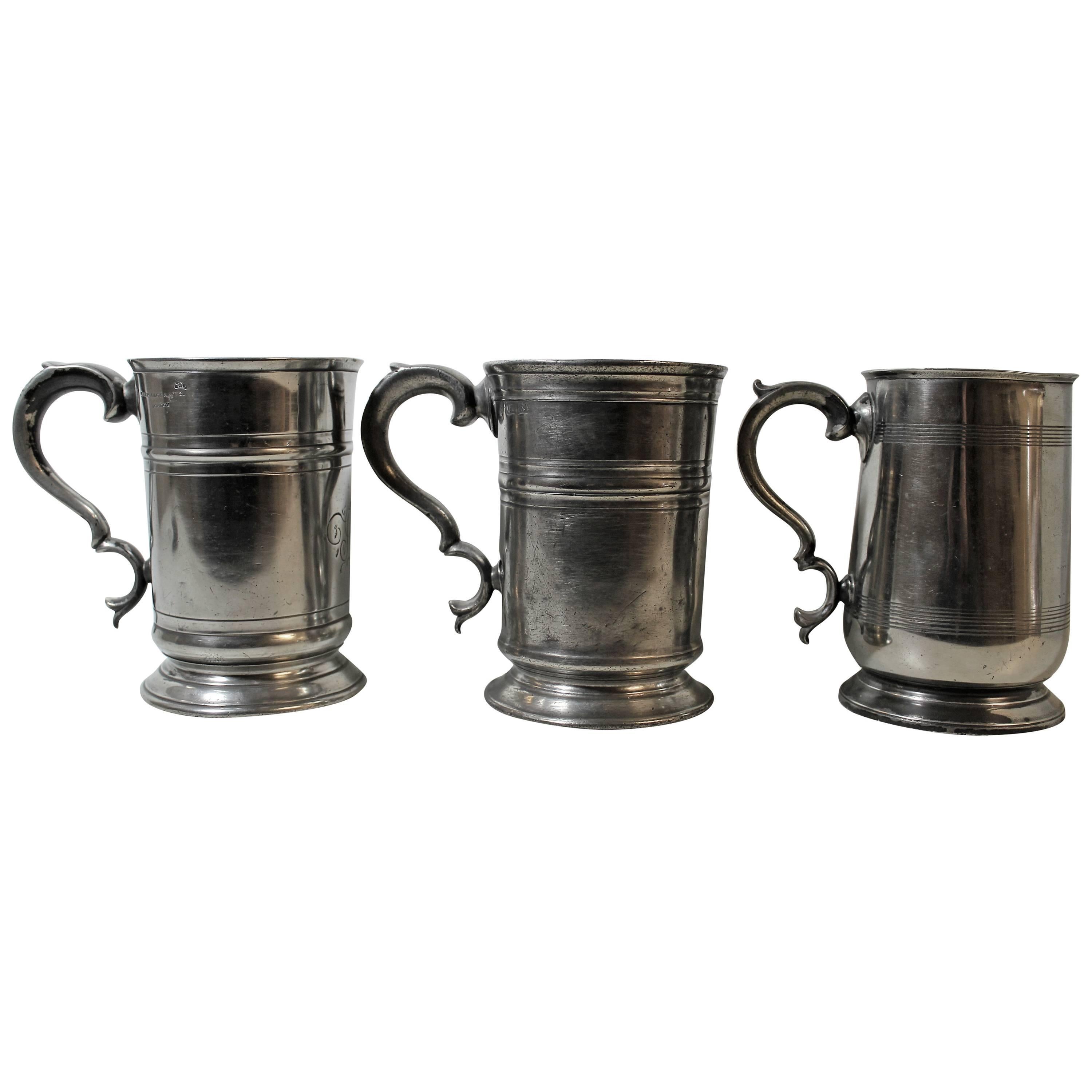 Three English Pewter Tankards For Sale