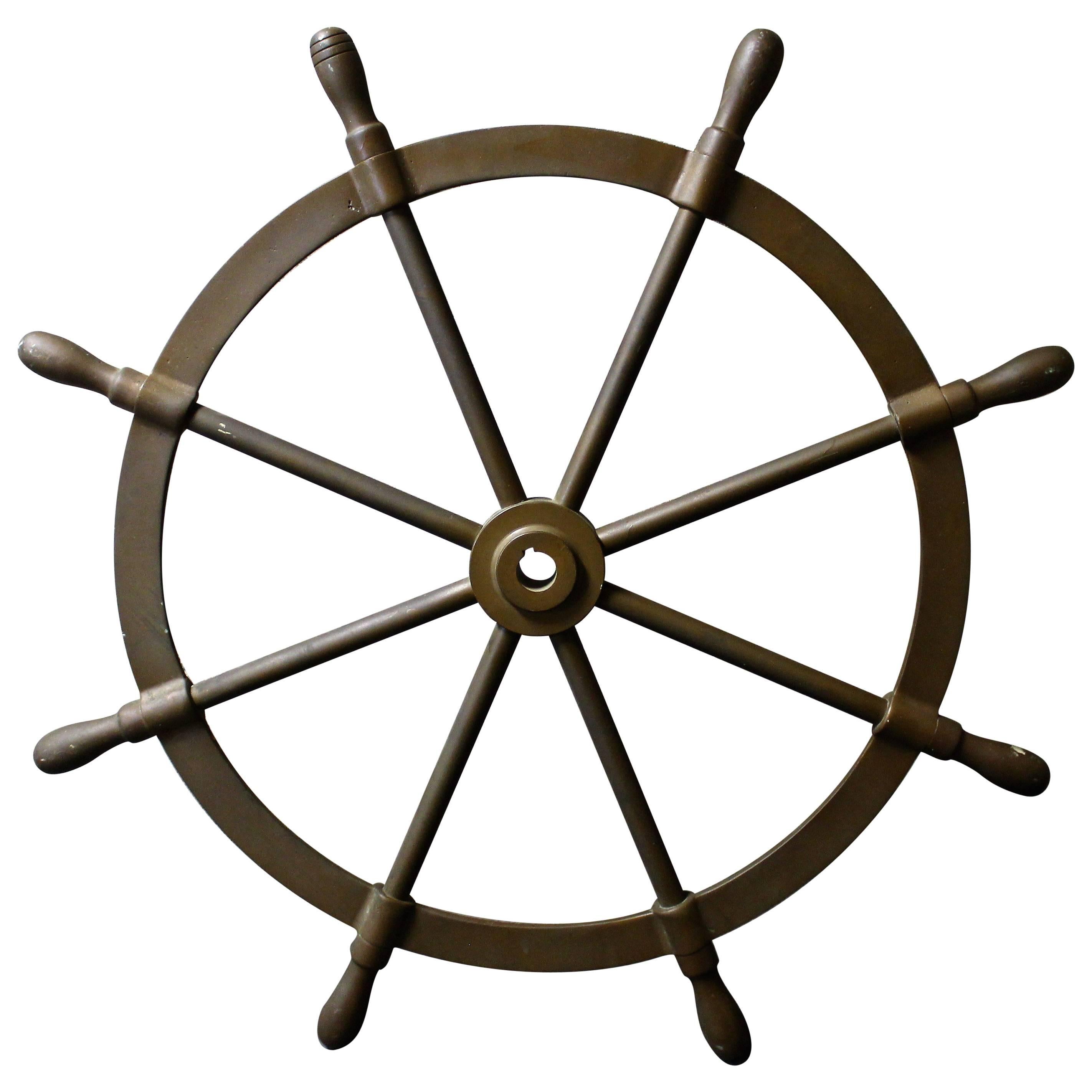 Large Brass Nautical Ship's Steering Wheel