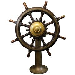 Used Nautical Steering Station, Ship's Wheel and Pedestal