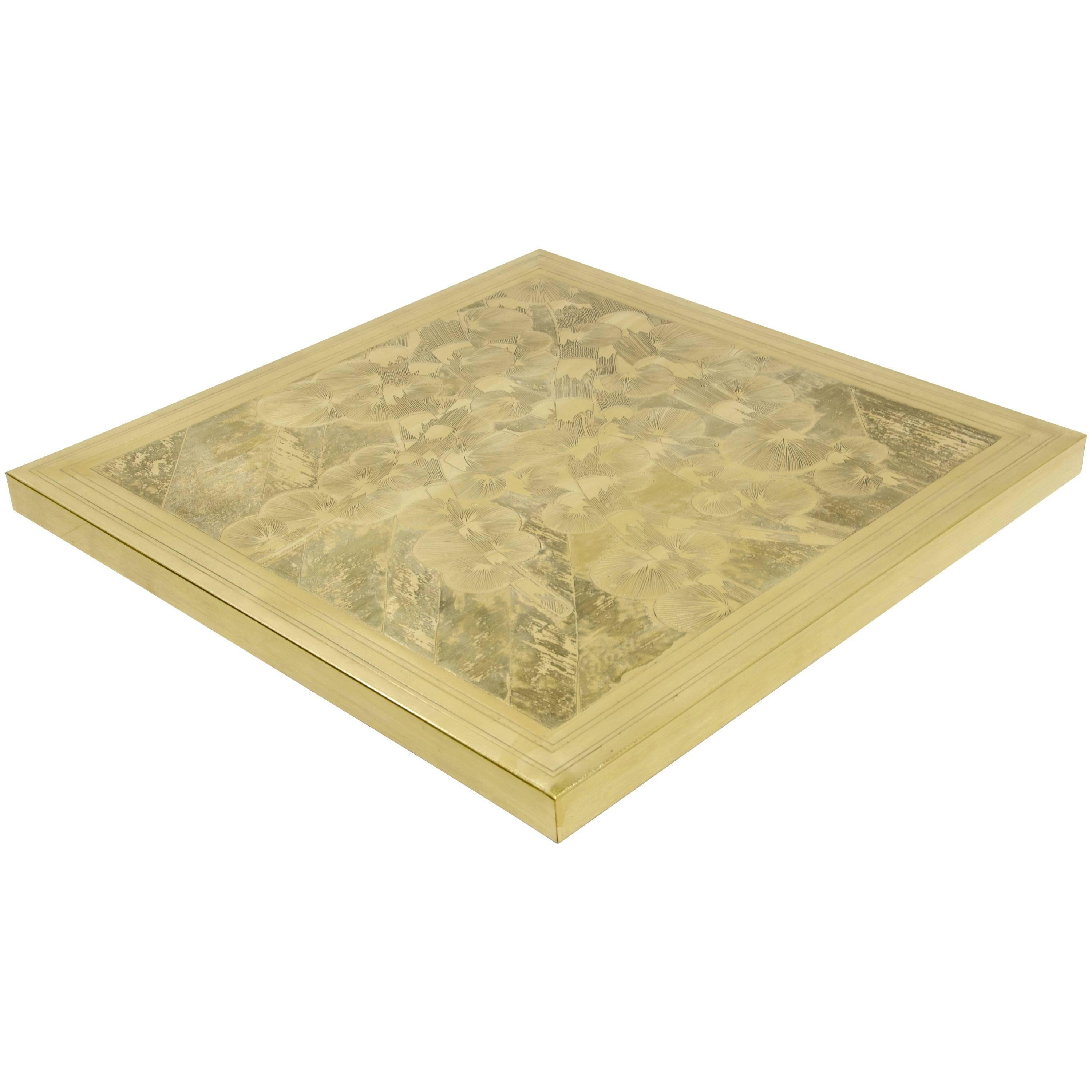 Coffee Table Square Etched Brass by Armand Jonckers, circa 1970 For Sale