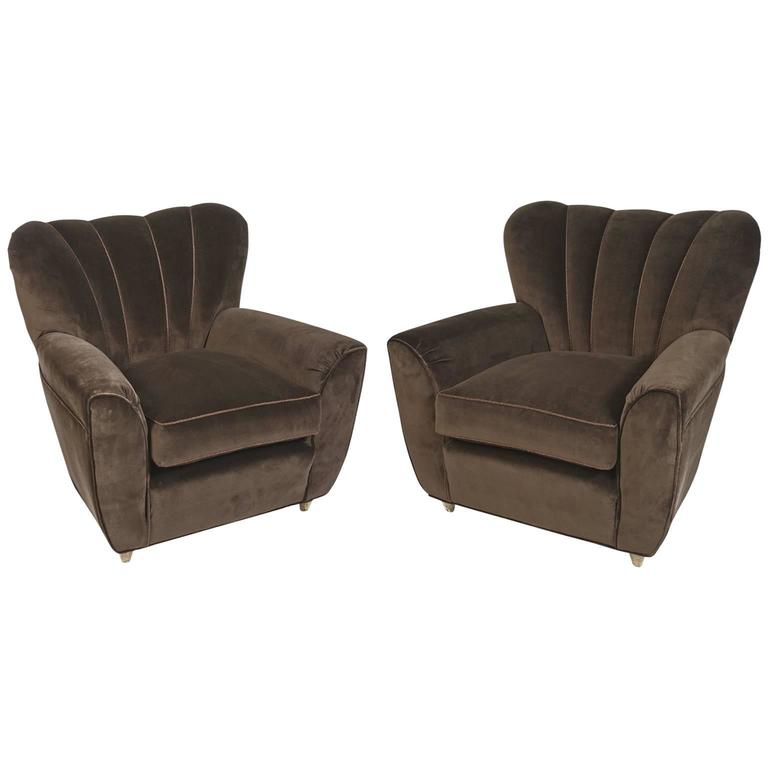 Pair of Vintage Chocolate Brown Velvet Club Chairs Newly Upholstered For Sale at 1stdibs