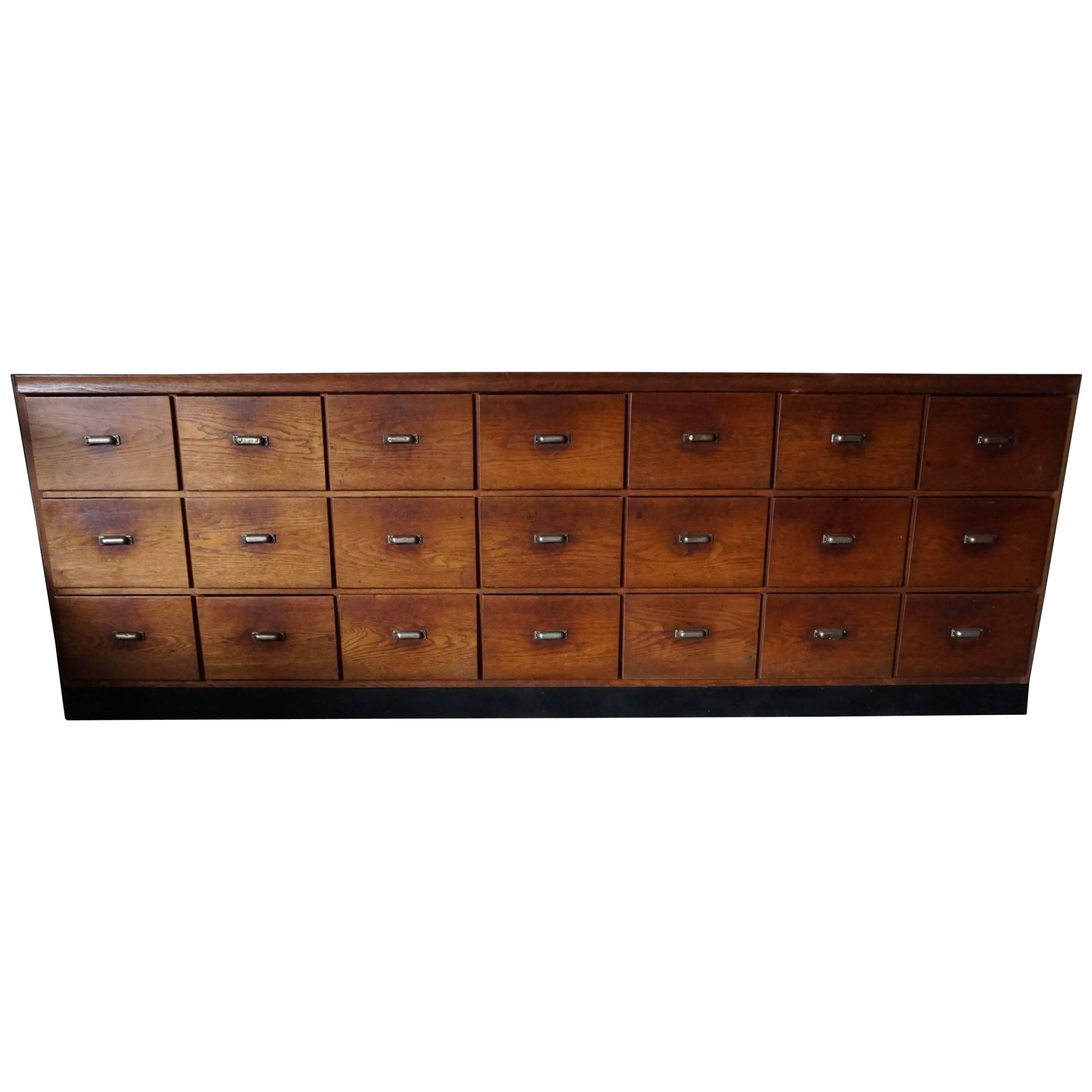 Vintage French Oak Apothecary Cabinet with Brass Hardware, 1930s