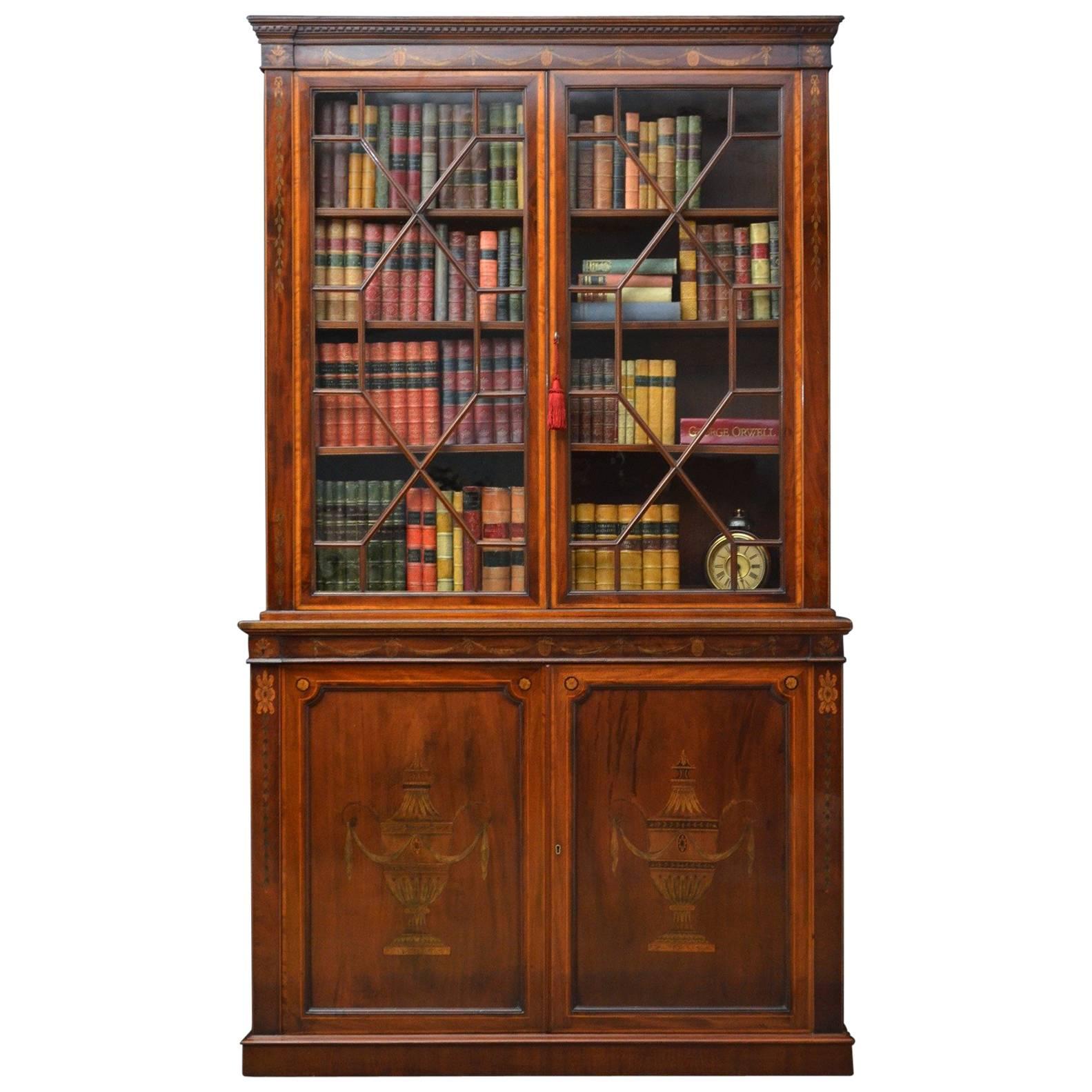 Edwardian Mahogany and Inlaid Library Bookcase