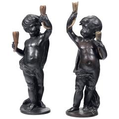 Pair of Fantastic Candlesticks Bronze Putti, France, Early 19th Century