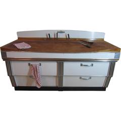 1920s, Belgian Art Deco Maple and Formica Butchers Block, Kitchen Island 6