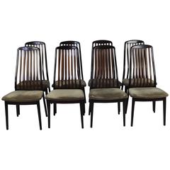 Set of Eight 1970s Rosewood High-Back Dining Chairs 6
